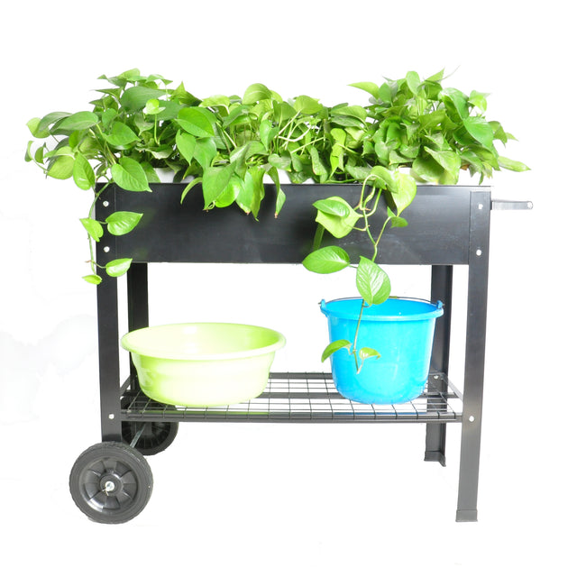 Aveyas Mobile Metal Raised Garden Bed Cart with Legs, Elevated Tall Planter Box with Wheels for Outdoor Indoors House Patio Backyard Vegetables Tomato DIY Herb Grow (Black)