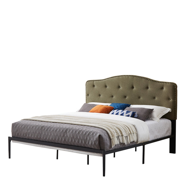 B113 King bed, Beautiful headboard with buttons Strong iron frame with high temperature paint