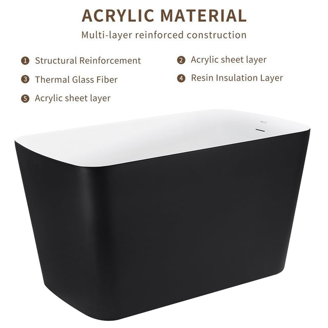 47" 100% Acrylic Freestanding Bathtub,Contemporary Soaking Tub,white inside black outside