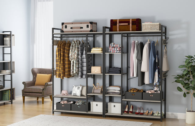 JHX Organized Garment Rack with Storage, Free-Standing Closet System with Open Shelves and Hanging Rod(Grey,45.3’’w x 15.75’’d x 70.08’’h).