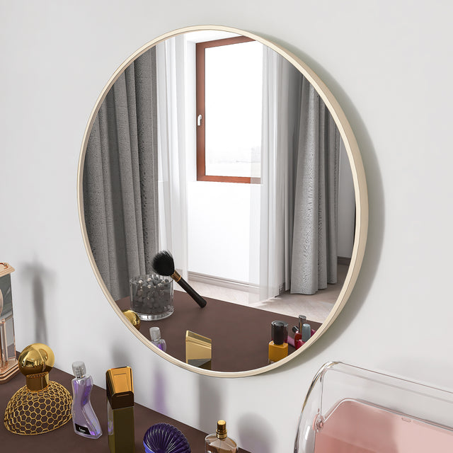 Matte Gold Wall Mirror 24” Round Mirror Metal Framed Mirror Circle Wall-Mounted Mirror, Circular Mirror for Bathroom Wall Decor Living Room