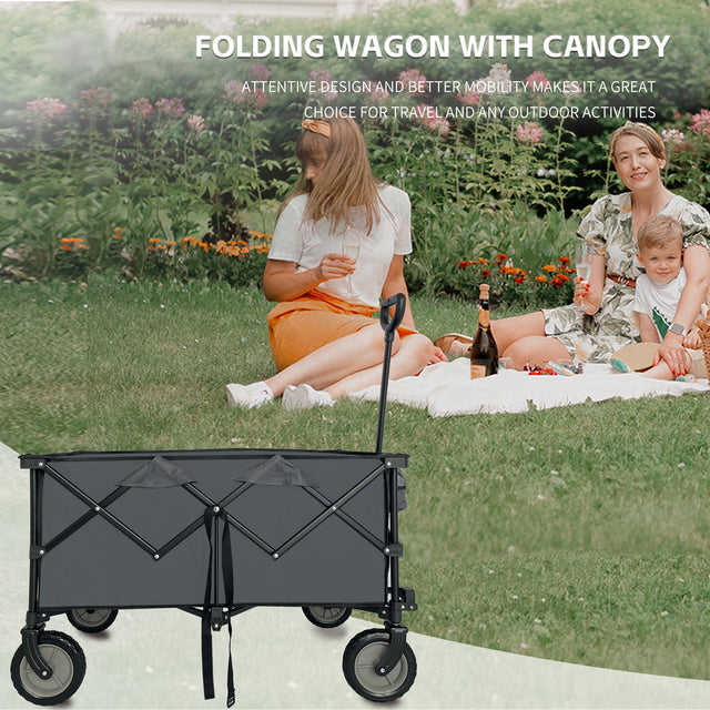 Collapsible Folding Wagon, Push Pull Foldable Beach Wagon Cart