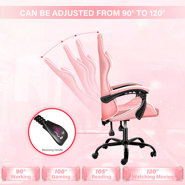 YSSOA Racing Video Backrest and Seat Height Recliner Gaming Office High Back Computer Ergonomic Adjustable Swivel Chair, Without footrest, Pink/White
