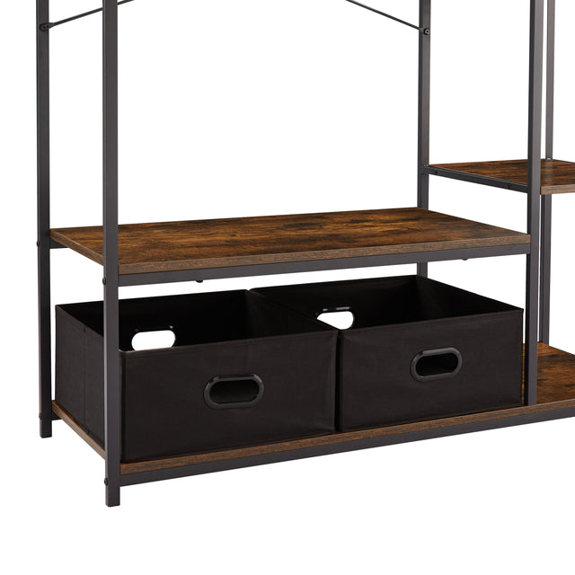 JHX Organized Garment Rack with Storage, Free-Standing Closet System with Open Shelves and Hanging Rod(Rustic Brown,45.3’’w x 15.75’’d x 70.08’’h).