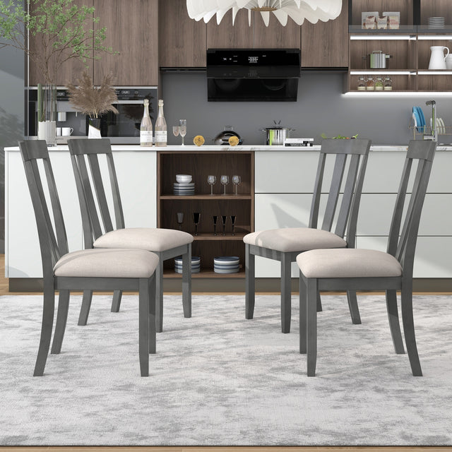 TREXM Set of 4 Dining Chairs Soft Fabric Dining Room Chairs with Seat Cushions and Curved Back (Gray)