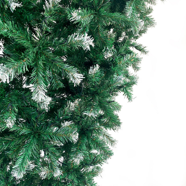 Upside Down Green Christmas Tree, Xmas Tree with LED Warm White Lights, Green leaves with part spraying White, Reinforced Metal Base & Easy Assembly 7.4ft X-mas