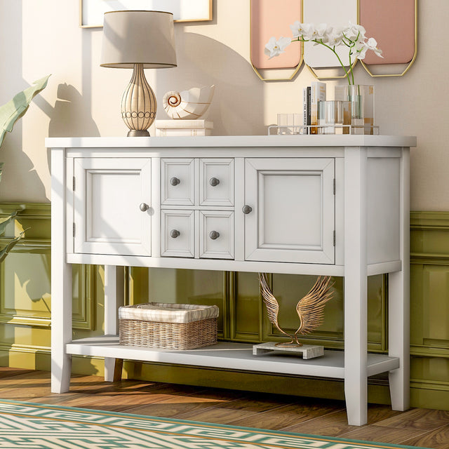 TREXM Cambridge Series Buffet Sideboard Console Table with Bottom Shelf (White)