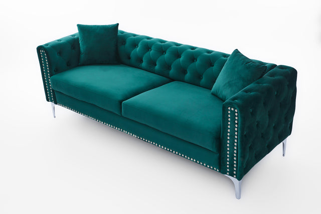 2155 sofa includes 2 pillows 78" green velvet sofa for small spaces