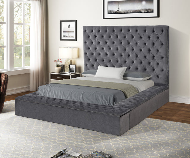Nora Queen 4 Pc Vanity Tufted Storage Bedroom Set made with Wood in Gray