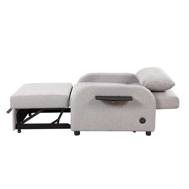 pull out sofa sleeper 3 in 1 with 2 wing table and usb charge for nap line fabric for living room recreation room grey