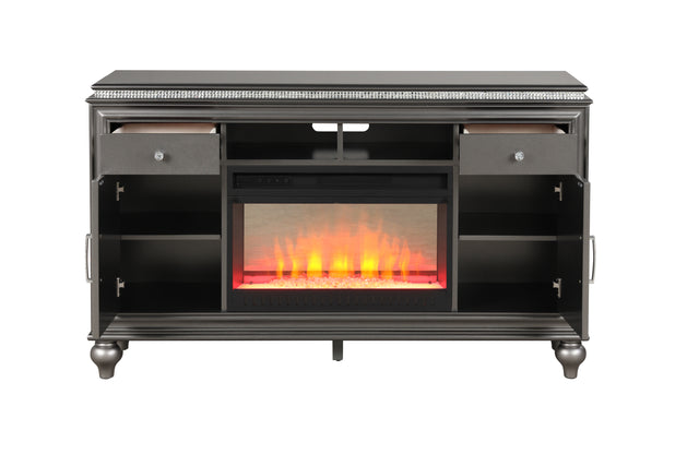 Ginger TV Stand With Electric Fireplace in Gun Metal