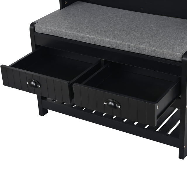 U-Can Hall Tree with 4 Hooks and Hinged Lid, Coat Hanger, Entryway Bench, Storage Bench, 3-in-1 Design, 69INCH, for Entrance, Hallway (Black)