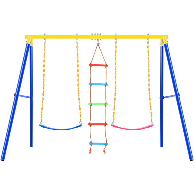 Outdoor Toddler Swing Set for Backyard, Playground Swing Sets with Climbing Ladder, Swing and Climbing Playset for Kids