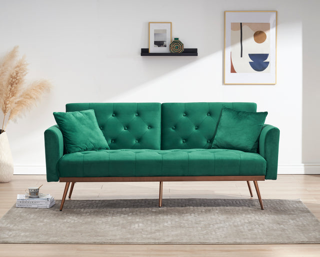 Green Folding Living Room Sofa Bed with Midfoot Including Two Pillows