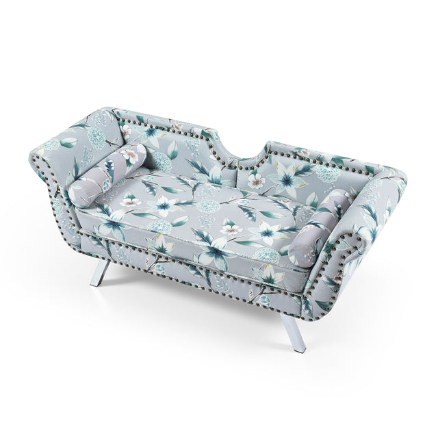 61“Width Modern Accent Printed Fabric Upholstered Loveseat Settee Nailhead Trimming Curved Backrest Rolled Arms Couch with Washable Cushion Cover Silver Metal Legs Living Room Set,Flower