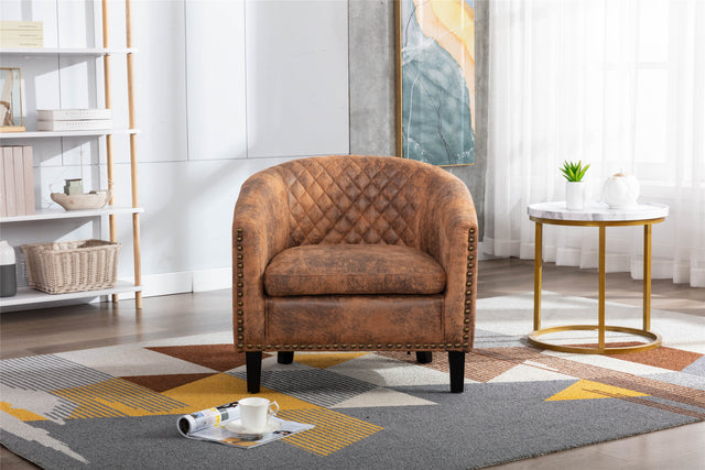 COOLMORE accent Barrel chair living room chair with nailheads and solid wood legs Light Coffee microfiber fabric