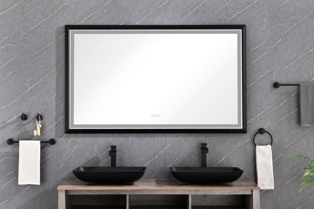 60in. W x 36in. H Oversized Rectangular Black Framed LED Mirror Anti-Fog Dimmable Wall Mount Bathroom Vanity Mirror Wall Mirror Kit For Gym And Dance Studio 36X 60