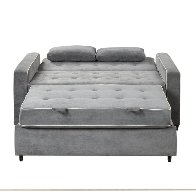 65.7" Linen Upholstered Sleeper , Pull Out Sofa Couch attached two throw pillows,Dual USB Charging Port and Adjustable Backrest for Living Room Space,Charcoal Gray