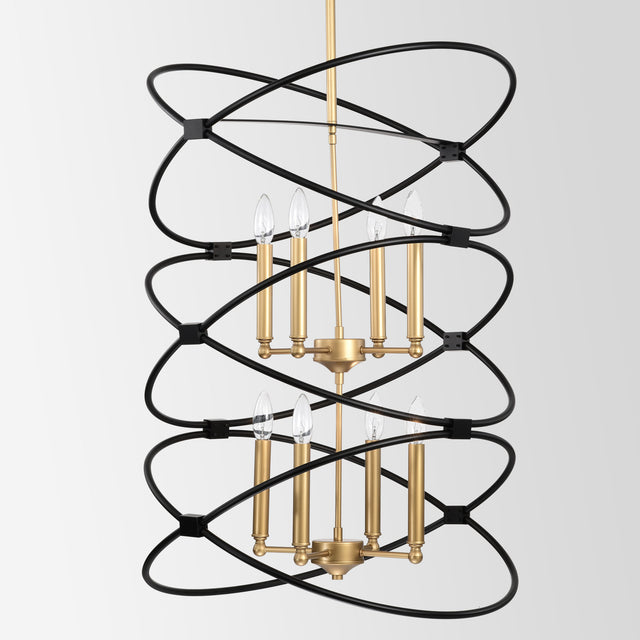 【Video】Transitional Gold/Matte Black Metal Chandelier Fixture,8 lights ,2-Tier-Candle Ceiling Light for Living Room, Bedroom, Dining Room,Dimmable,E12,W23.6*H55