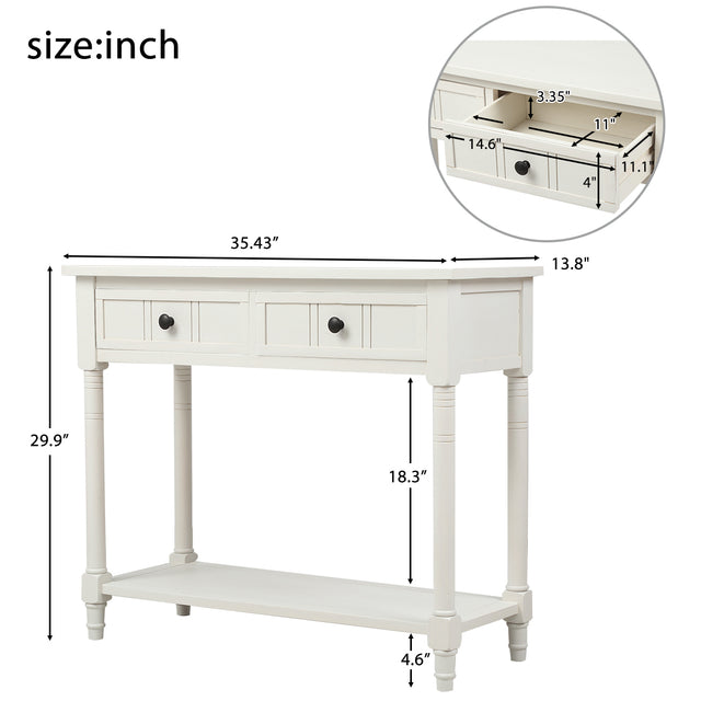 TREXM Daisy Series Console Table Traditional Design with Two Drawers and Bottom Shelf (Ivory White)