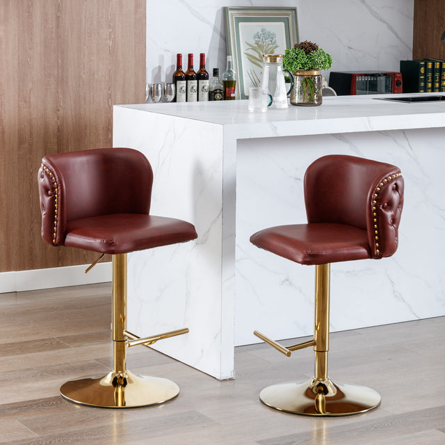 A&A Furniture,Swivel Barstools Adjusatble Seat Height, Modern PU Upholstered Bar Stools with the whole Back Tufted, for Home Pub and Kitchen Island(Wine Red, Burgundy, Set of 2)
