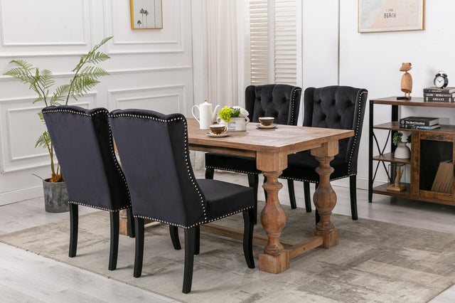 A&A Furniture,Wingback Dining Chair,Traditional Tufted Upholstered America Luxury Chairs, Country Cottage Farm Beach Dining Kitchen Vintage Style Side Chair, Velvet Fabric Wood, Set of 2,Black
