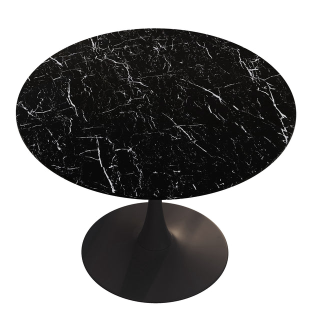 42.12"Modern Round Dining Table with Printed Black Marble Table Top,Metal Base Dining Table, End Table Leisure Coffee Table
