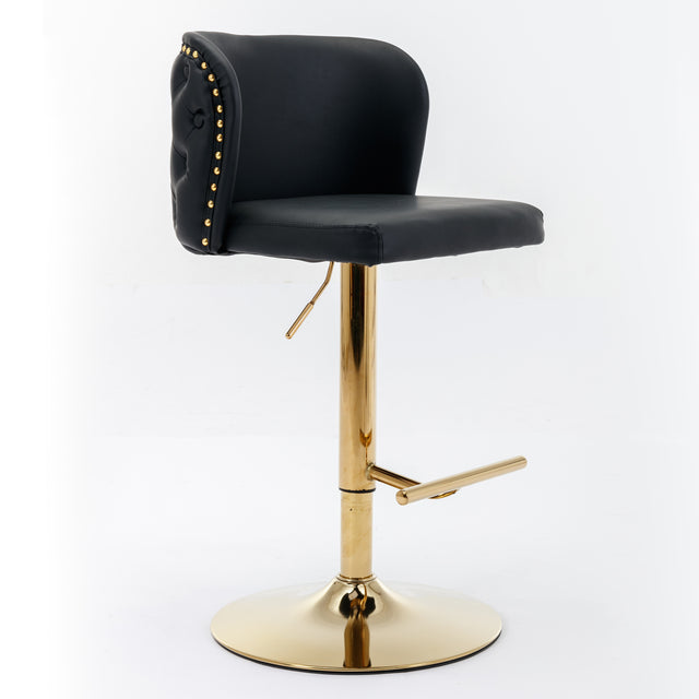 A&A Furniture,Swivel Barstools Adjusatble Seat Height, Modern PU Upholstered Bar Stools with the whole Back Tufted, for Home Pub and Kitchen Island(Black, Set of 2)