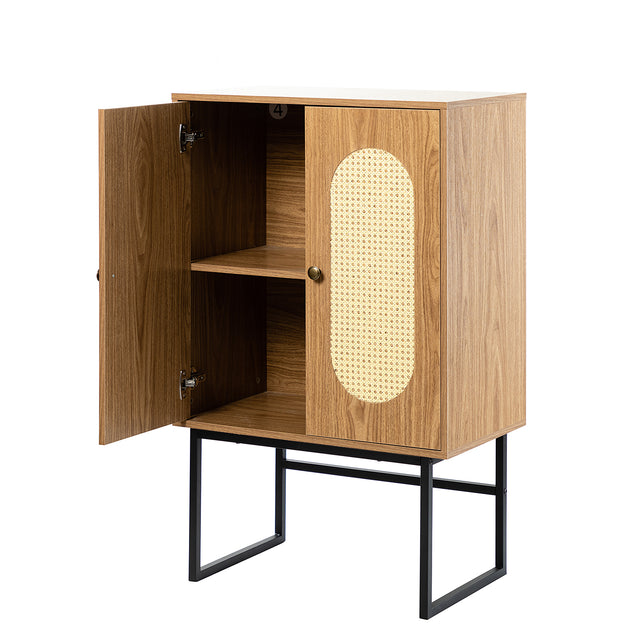 Epaphus 2-Door Accent Cabinet with interior shelves and Black Metal Base