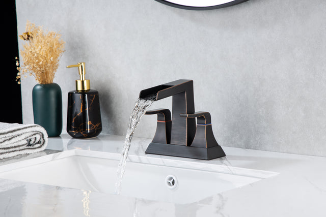 2-Handle Lavatory Faucet Brushed Nickel Bathroom Sink Faucet with Metal Pop-up Drain and Faucet Supply Lines