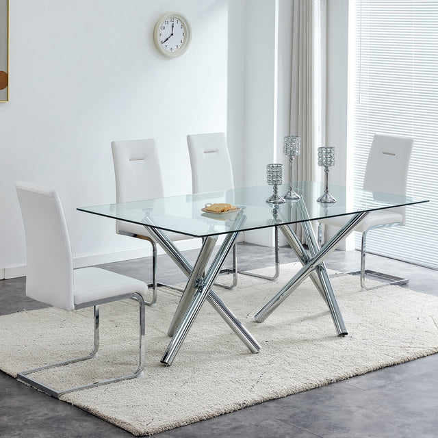 Modern Dining Chairs, PU Faux Leather High Back Upholstered Side Chair,for Dining Room Kitchen Vanity Patio Club Guest Office Chair (Set of 4) (White+PU Leather)