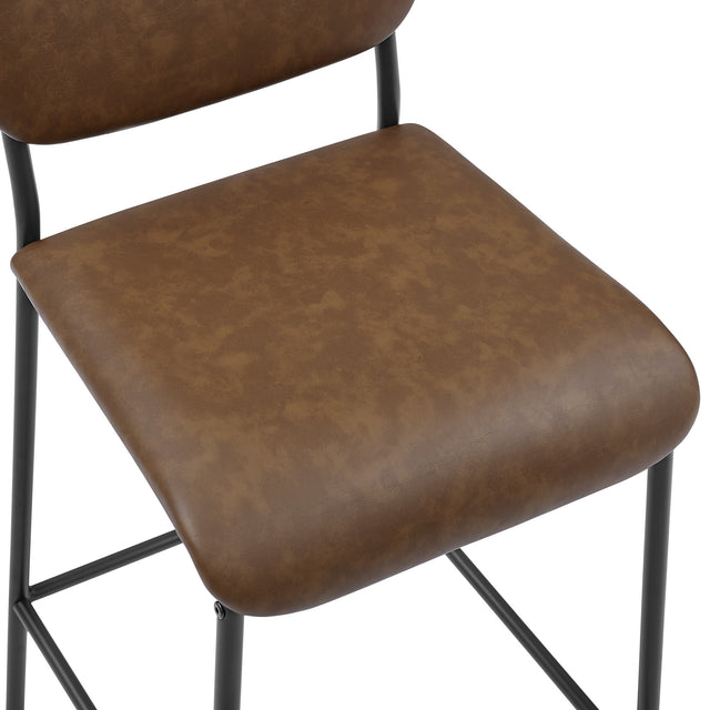 Pu Faux Leather Bar Stools Set of 2, Pub Barstools with Back and Footrest, Brown (18.25"x20“x38.5”)