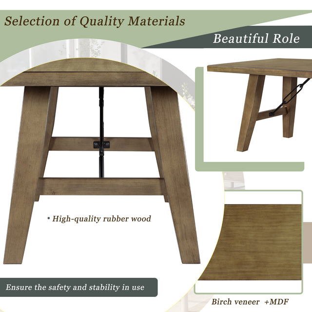 TREXM Industrial Style 72" Wooden Rectangular Table with Chain Bracket ( Natural Walnut)