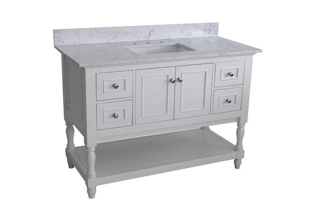 Montary 43"x 22" bathroom stone vanity top carrara jade engineered marble color with undermount ceramic sink and 3 faucet hole with backsplash