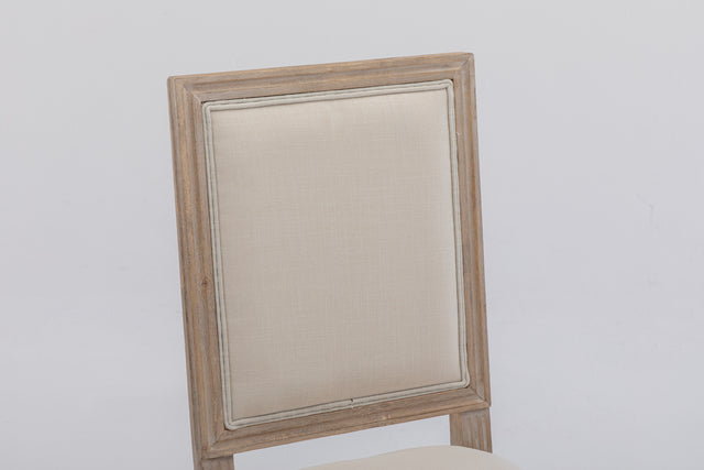 French Style Solid Wood Frame Linen Fabric Antique Painting Dining Chair ,Seat of 2,Cream