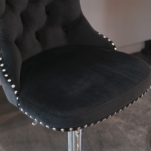 A&A Furniture,Swivel Velvet Barstools Adjusatble Seat Height from 25-33 Inch, Modern Upholstered Chrome base Bar Stools with Backs Comfortable Tufted for Home Pub and Kitchen Island(Black,Set of 2)