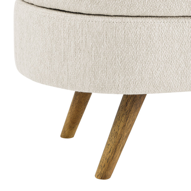 Ottoman Oval Storage Bench, Rubber Wood Legs, Beige(43.5“x16”x16“)