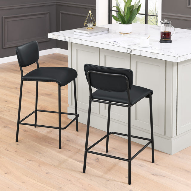 Pu Faux Leather Counter Stools Set of 2, Pub Counter Stool with Back and Footrest, Black (17.5"x19.25“x34.5”)