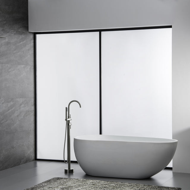 TrustMade Double Handle Freestanding Tub Filler with Handshower, Brushed Nickel - R01