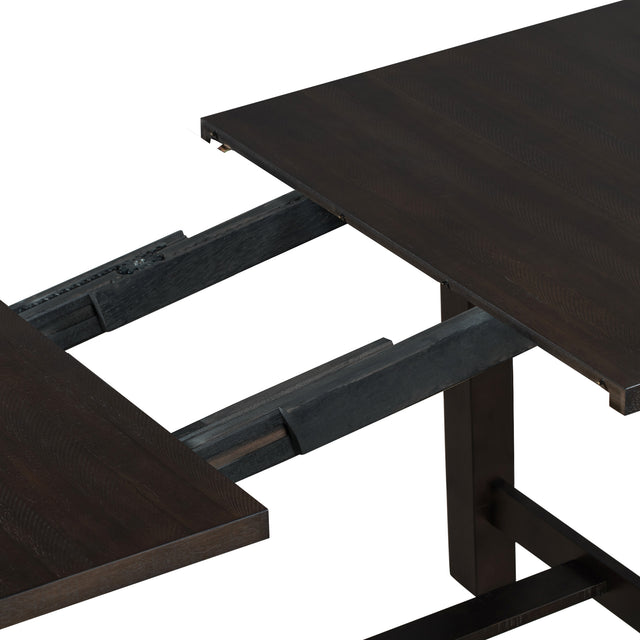 TREXM Retro Style Rectangular Dining Table Wood Extendable Dining Table with 18" Leaf, Seats up to 8 (Espresso)