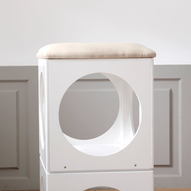 Multifunction Stackable Play Stool,Wood Stool,Pet Play Stool,Hollow Ottoman,White Finish