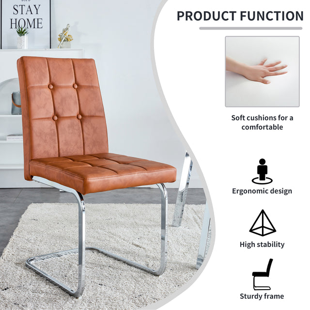 Glass Dining Table, Dining Chair set, 4 Brown Embedded Button Dining Chairs and 1 Dining Table .Table Size 51" W x 31"D x 30" H