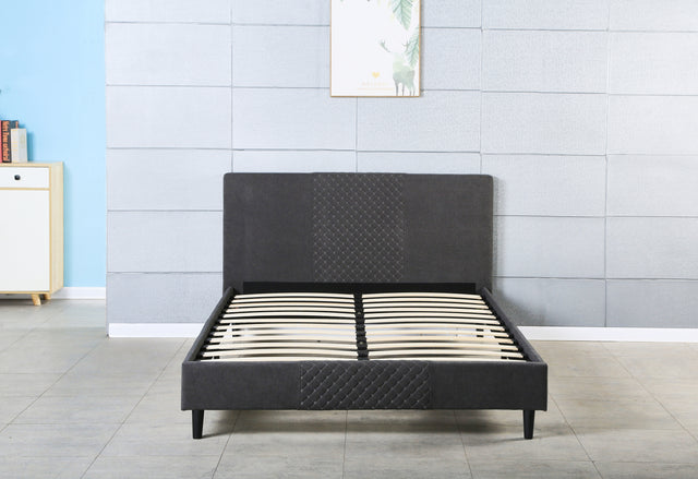 Full Size Platform Bed Frame with Fabric Upholstered Headboard and Wooden Slats Support, Fully Upholstered Mattress Foundation/No Box Spring Needed/Easy Assembly, Dark Grey