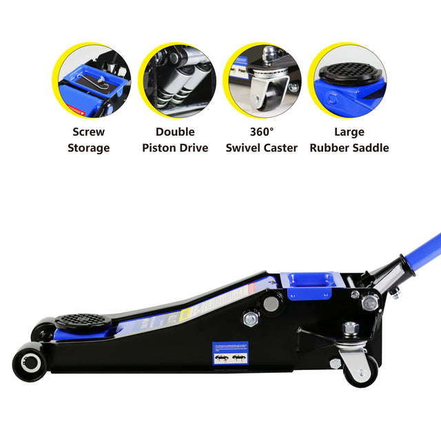 Hydraulic Low Profile and Steel Racing Floor Jack with Dual Piston Quick Lift Pump,3 Ton (6600 lb) Capacity, Blue