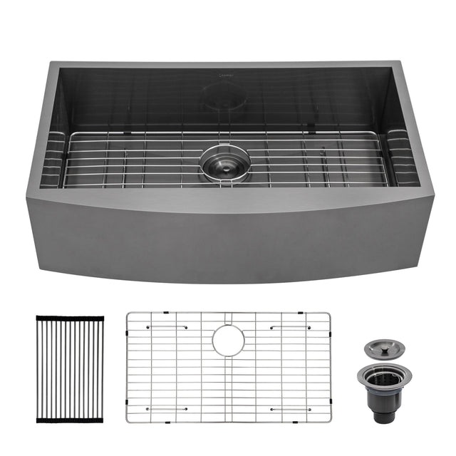 36 Farmhouse Kitchen Sink Black - 36"x21" Gunmetal Black Stainless Steel 18 Gauge Single Bowl Apron-front Farm Kitchen Sink Basin