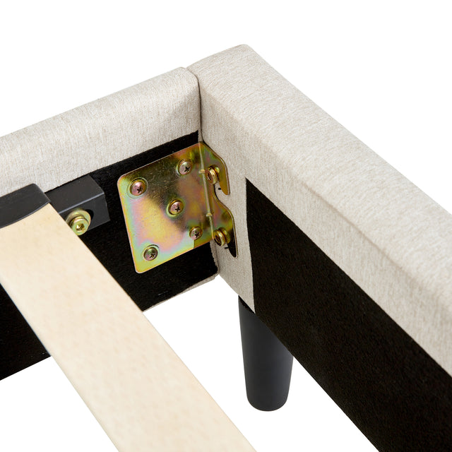 Full Size Platform Bed Frame with Fabric Upholstered Headboard and Wooden Slats Support, Fully Upholstered Mattress Foundation/No Box Spring Needed/Easy Assembly, Beige