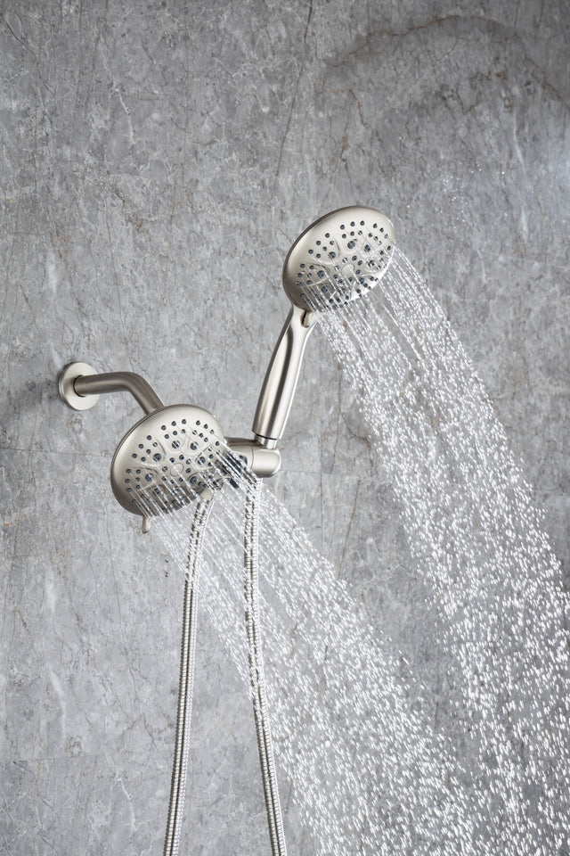 Shower System with Handheld Showerhead & Rain Shower Combo Set. High Pressure 35-Function Dual 2 in 1 Shower Faucet, patented 3-way Water Diverter in All-Brushed Nickel (Valve Include)