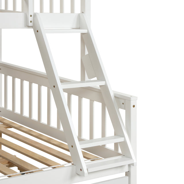 Twin Over Full Bunk Bed with Trundle, Convertible into 2 Beds, the Bunk Bed with Ladder and Safety Rails for Kids, Teens, Adults, White (Old Sku:W504S00030)