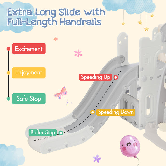 Toddler Slide and Swing Set 5 in 1, Kids Playground Climber Slide Playset with Basketball Hoop Freestanding Combination for Babies Indoor & Outdoor