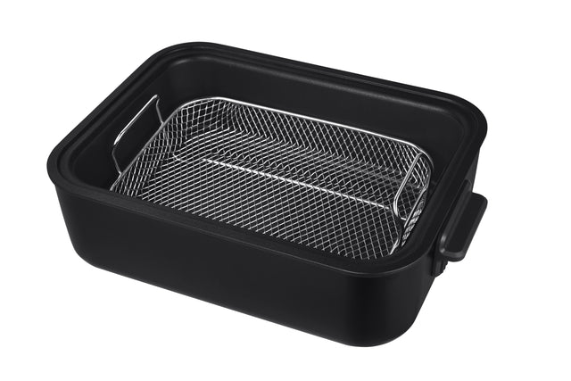 Geek Chef 7 In 1 Smokeless Electric Indoor Grill with Air Fry, Roast, Bake, Portable 2 in 1 Indoor Tabletop Grill & Griddle with Preset Function, Removable Non-Stick Plate, Air Fryer Basket, 6-Serving